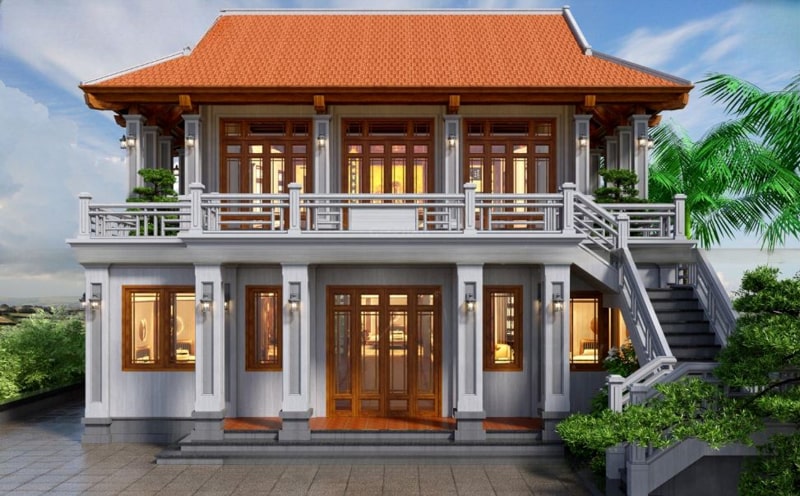 Các thiết kế nhà gỗ 3 gian 2 tầng
