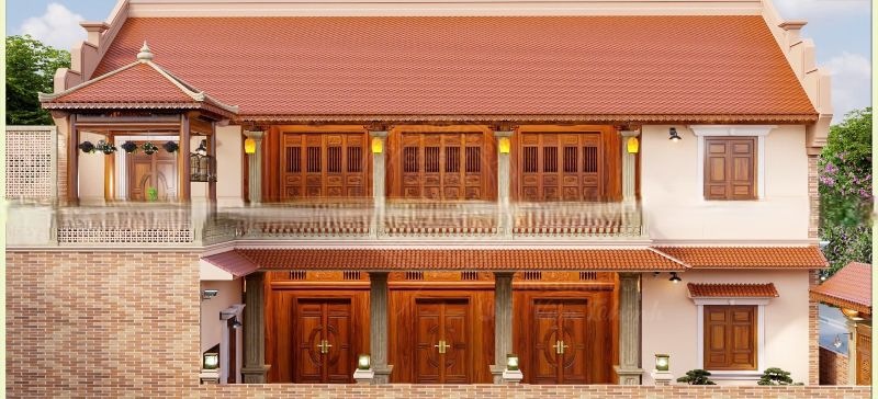 Mẫu nhà gỗ 5 gian 2 chái hiện đại