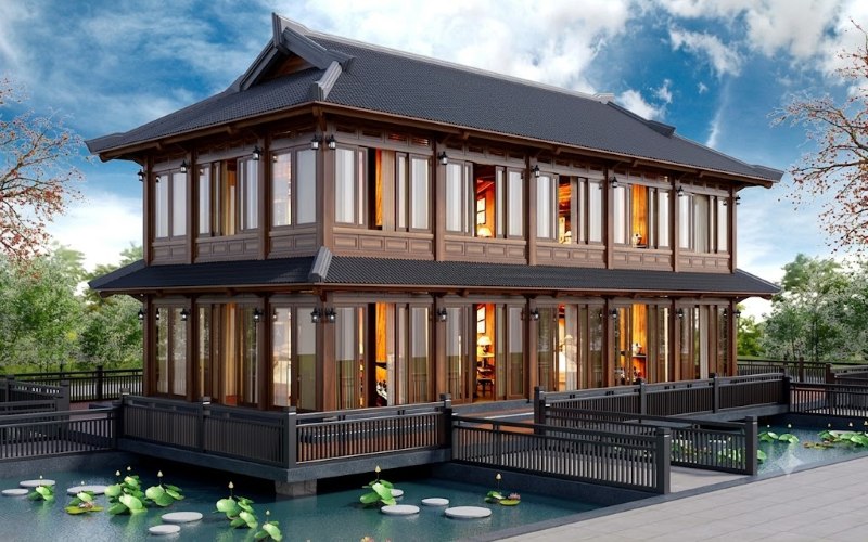 Mẫu nhà gỗ 5 gian hiện đại