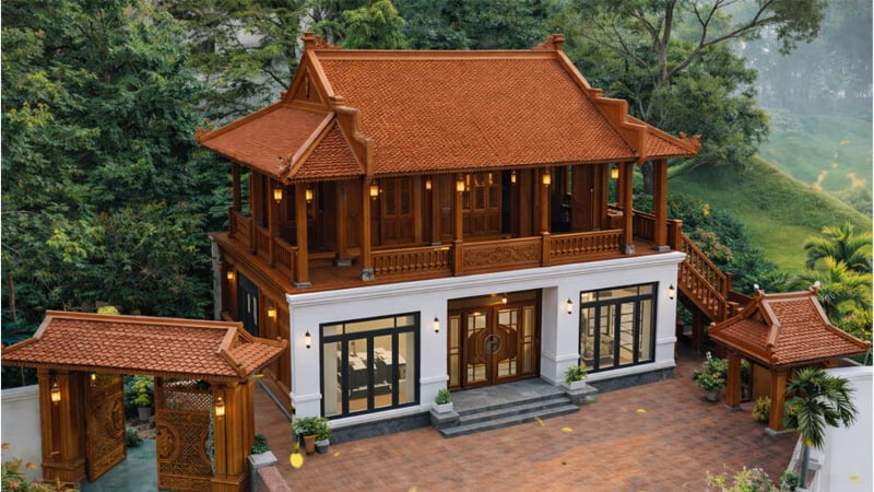 Nhà gỗ 3 gian 2 tầng